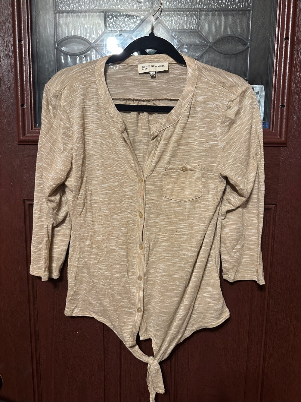 Jones New York Beige Tie-Front Button-Down Top